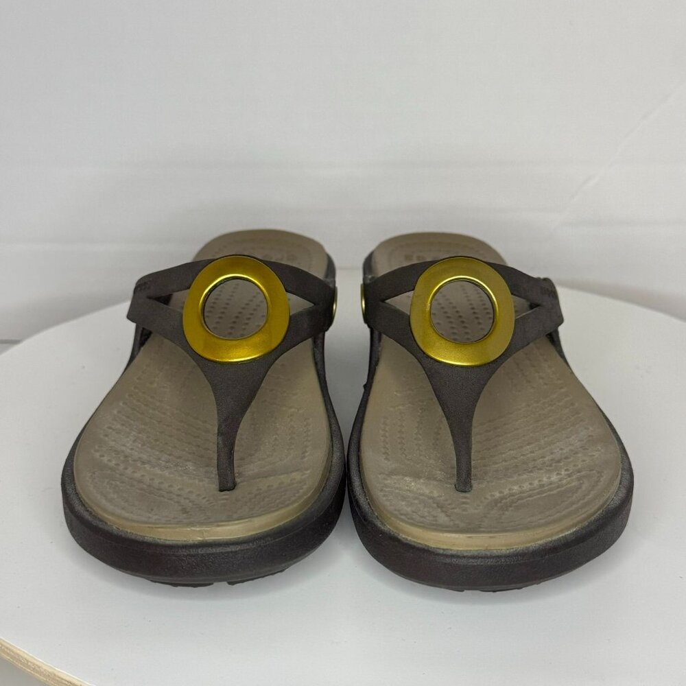 rocs Sanrah Wedges Brown Beige Flip Flop Sandals Women's Size 5 Shoes Gold